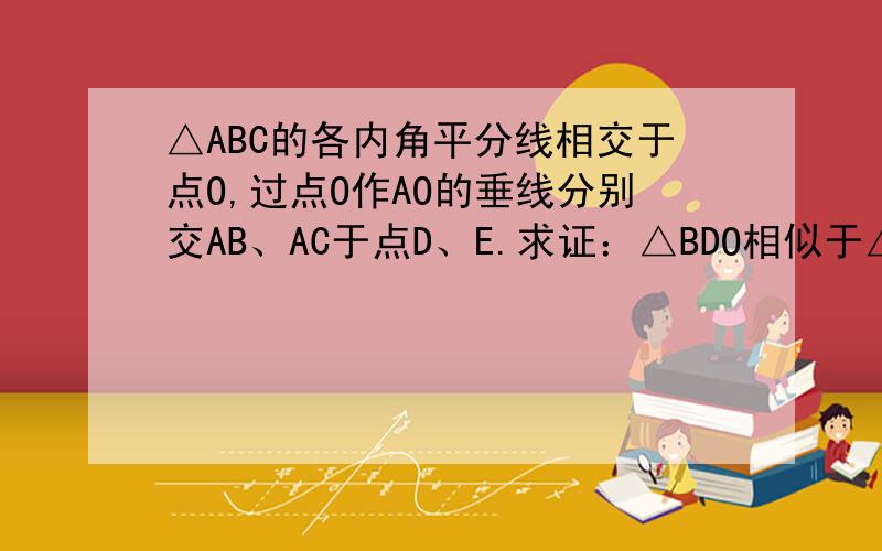 △ABC的各内角平分线相交于点O,过点O作AO的垂线分别交AB、AC于点D、E.求证：△BDO相似于△BOC