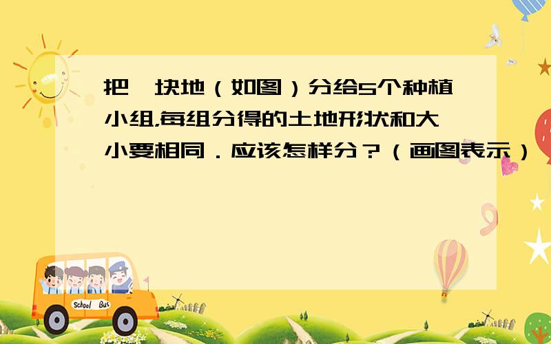 把一块地（如图）分给5个种植小组，每组分得的土地形状和大小要相同．应该怎样分？（画图表示）