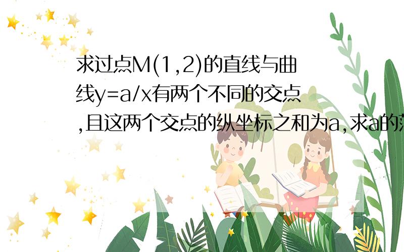 求过点M(1,2)的直线与曲线y=a/x有两个不同的交点,且这两个交点的纵坐标之和为a,求a的范围.