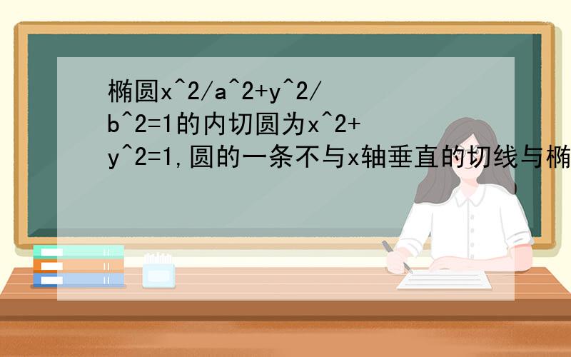 椭圆x^2/a^2+y^2/b^2=1的内切圆为x^2+y^2=1,圆的一条不与x轴垂直的切线与椭圆交于A、B,且切线A