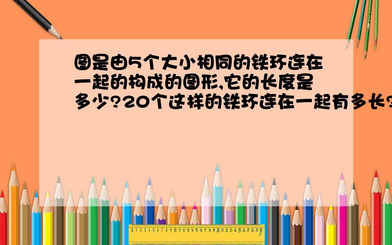 图是由5个大小相同的铁环连在一起的构成的图形,它的长度是多少?20个这样的铁环连在一起有多长?