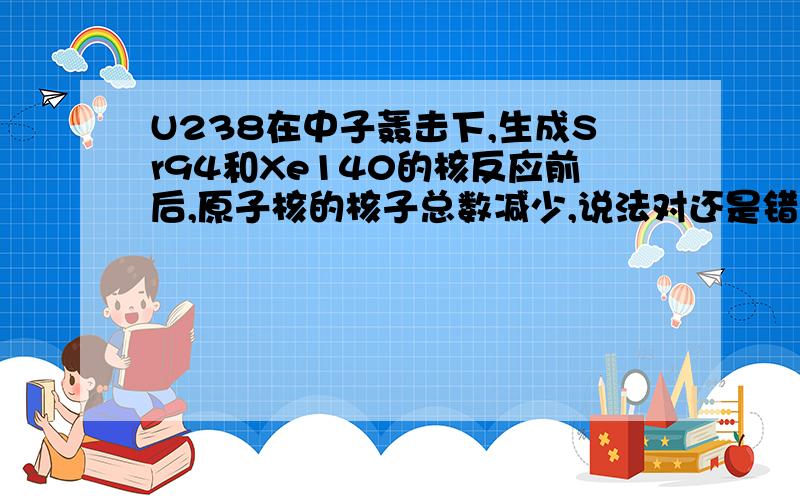 U238在中子轰击下,生成Sr94和Xe140的核反应前后,原子核的核子总数减少,说法对还是错?为什么