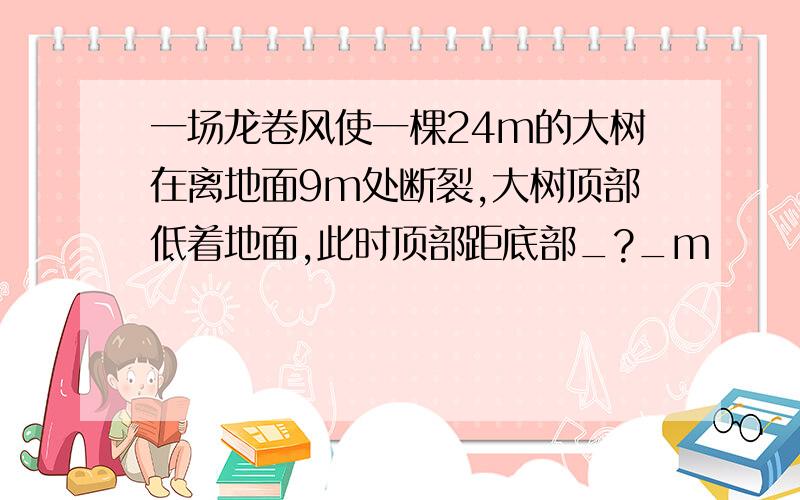 一场龙卷风使一棵24m的大树在离地面9m处断裂,大树顶部低着地面,此时顶部距底部_?_m