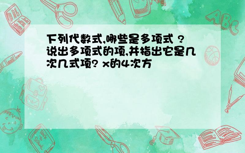 下列代数式,哪些是多项式 ?说出多项式的项,并指出它是几次几式项? x的4次方