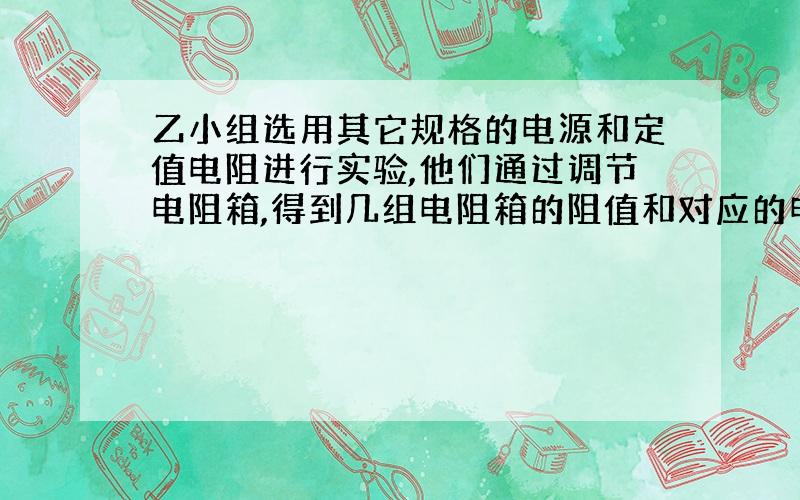 乙小组选用其它规格的电源和定值电阻进行实验,他们通过调节电阻箱,得到几组电阻箱的阻值和对应的电压值,并作出U—R图像(如