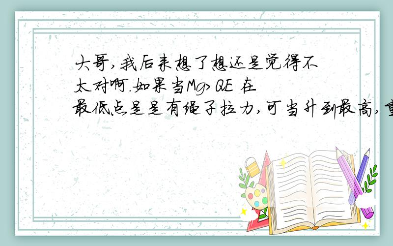 大哥,我后来想了想还是觉得不太对啊.如果当Mg>QE 在最低点是是有绳子拉力,可当升到最高,重力做功,