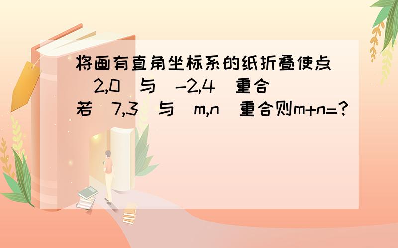 将画有直角坐标系的纸折叠使点（2,0）与（-2,4）重合若（7,3）与（m,n）重合则m+n=?