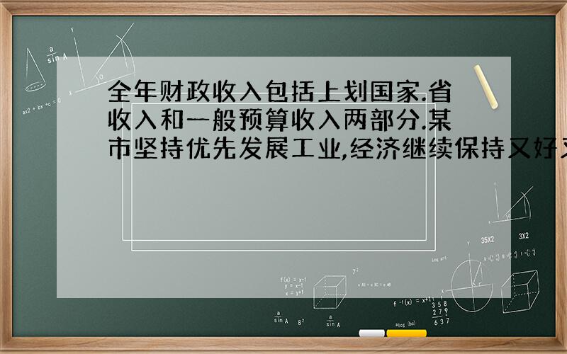 全年财政收入包括上划国家.省收入和一般预算收入两部分.某市坚持优先发展工业,经济继续保持又好又快的发展