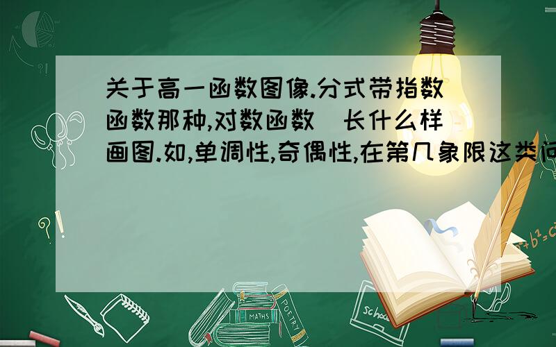 关于高一函数图像.分式带指数函数那种,对数函数)长什么样画图.如,单调性,奇偶性,在第几象限这类问题.语文不是很好,可能