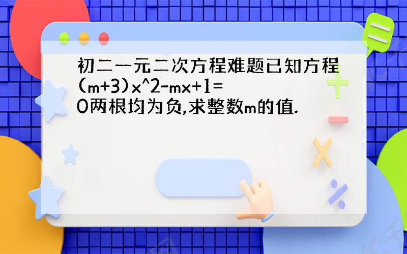 初二一元二次方程难题已知方程(m+3)x^2-mx+1=0两根均为负,求整数m的值.