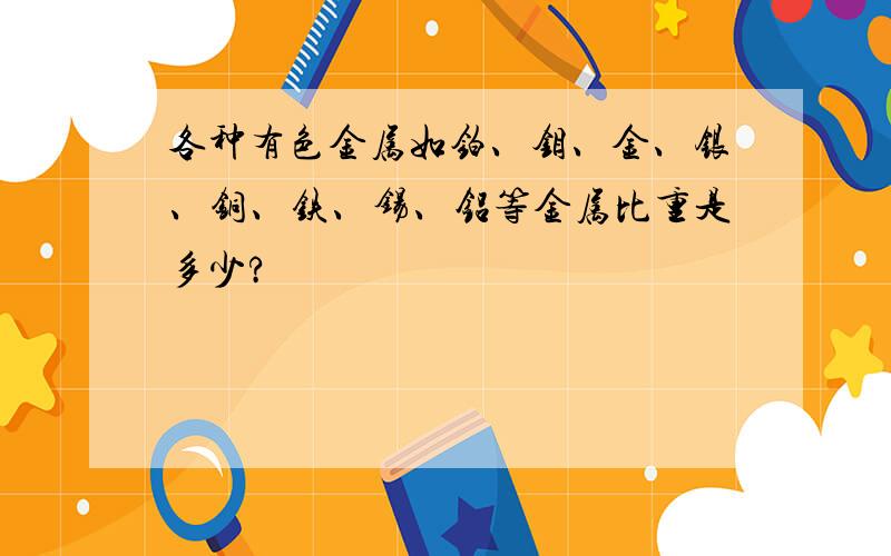 各种有色金属如铂、钼、金、银、铜、铁、锡、铝等金属比重是多少?