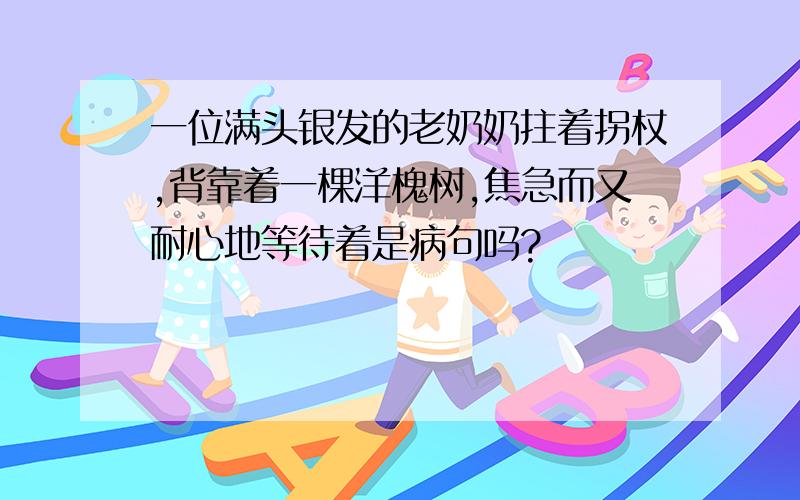 一位满头银发的老奶奶拄着拐杖,背靠着一棵洋槐树,焦急而又耐心地等待着是病句吗?