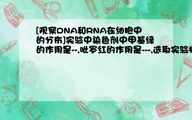 [观察DNA和RNA在细胞中的分布]实验中染色剂中甲基绿的作用是--,吡罗红的作用是---,选取实验材料的原则是