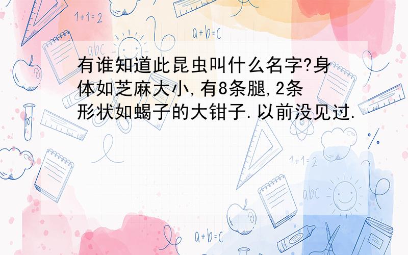 有谁知道此昆虫叫什么名字?身体如芝麻大小,有8条腿,2条形状如蝎子的大钳子.以前没见过.