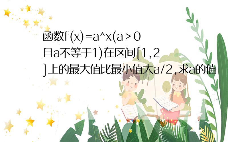 函数f(x)=a^x(a＞0且a不等于1)在区间[1,2]上的最大值比最小值大a/2,求a的值