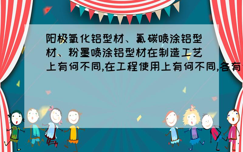 阳极氧化铝型材、氟碳喷涂铝型材、粉墨喷涂铝型材在制造工艺上有何不同,在工程使用上有何不同,各有何特点