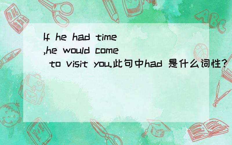 If he had time,he would come to visit you.此句中had 是什么词性?