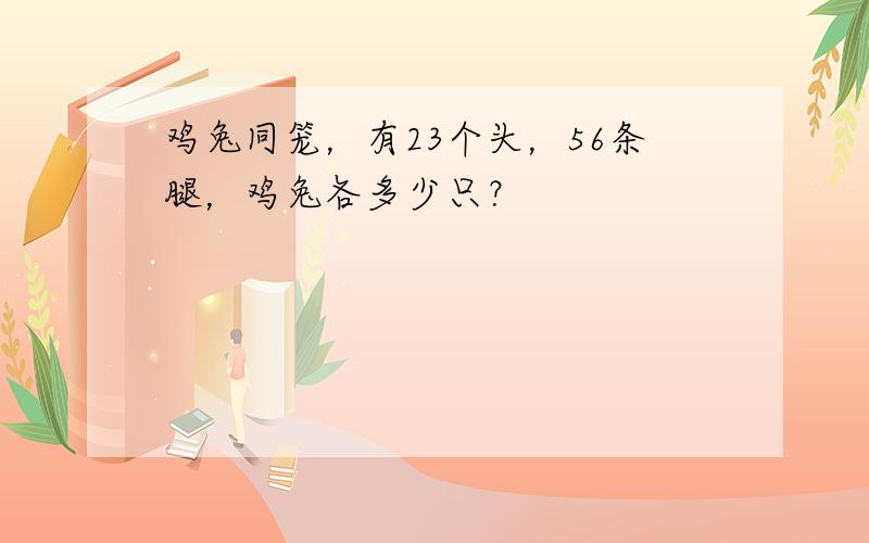 鸡兔同笼，有23个头，56条腿，鸡兔各多少只？