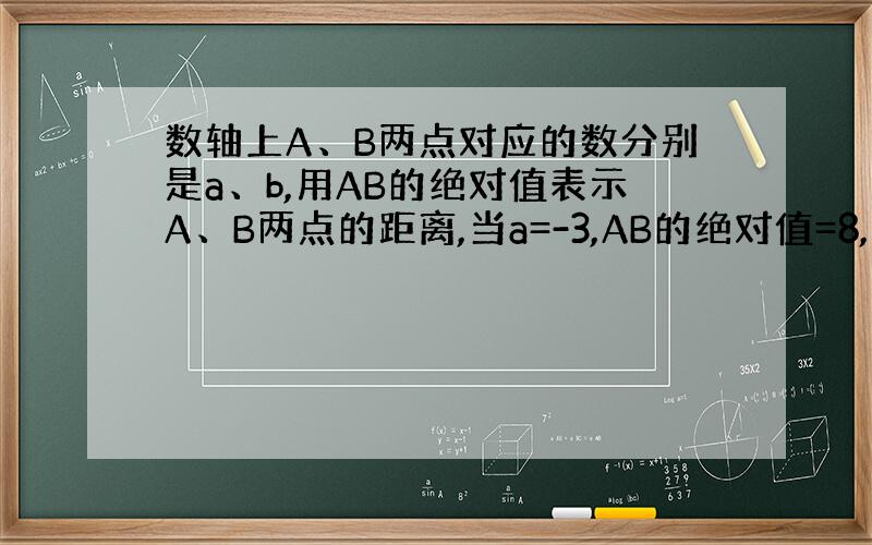 数轴上A、B两点对应的数分别是a、b,用AB的绝对值表示A、B两点的距离,当a=-3,AB的绝对值=8,