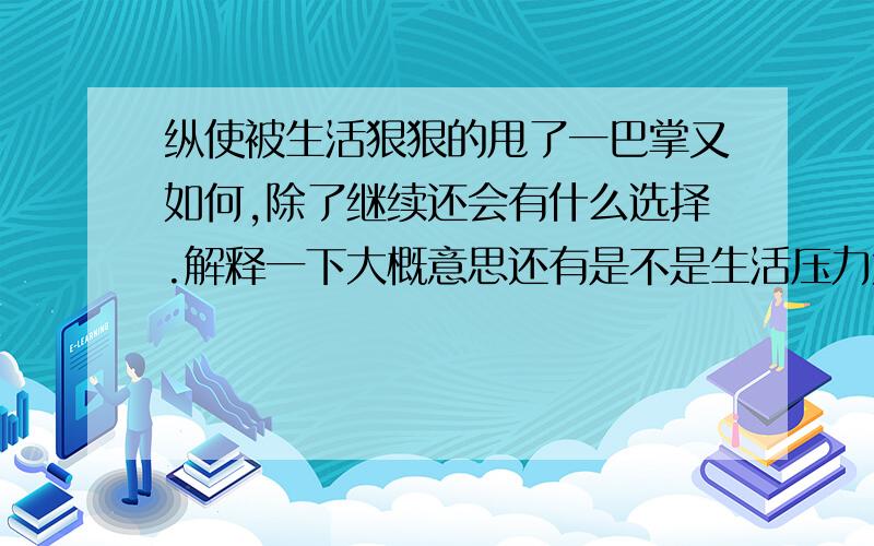 纵使被生活狠狠的甩了一巴掌又如何,除了继续还会有什么选择.解释一下大概意思还有是不是生活压力大