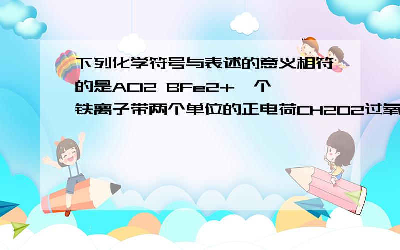 下列化学符号与表述的意义相符的是ACl2 BFe2+一个铁离子带两个单位的正电荷CH2O2过氧化氢中氧元素显-1价