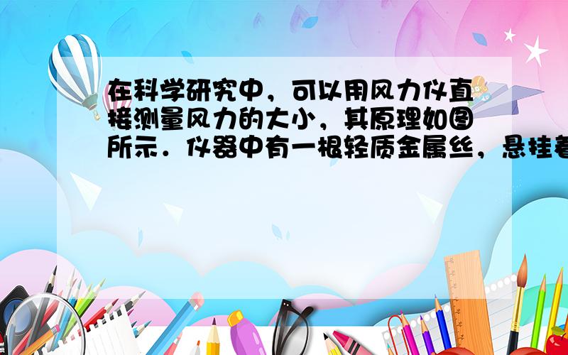 在科学研究中，可以用风力仪直接测量风力的大小，其原理如图所示．仪器中有一根轻质金属丝，悬挂着一个金属球．无风时，金属丝竖