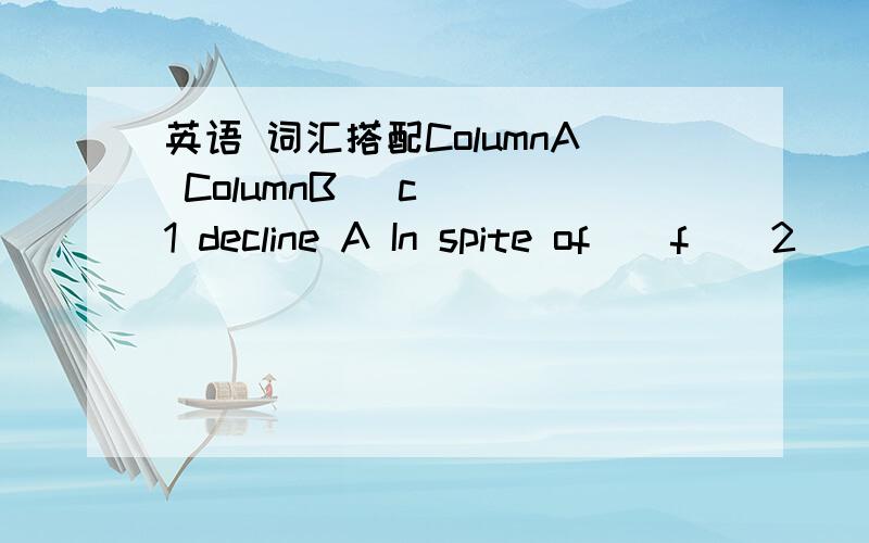 英语 词汇搭配ColumnA ColumnB( c ) 1 decline A In spite of ( f ) 2