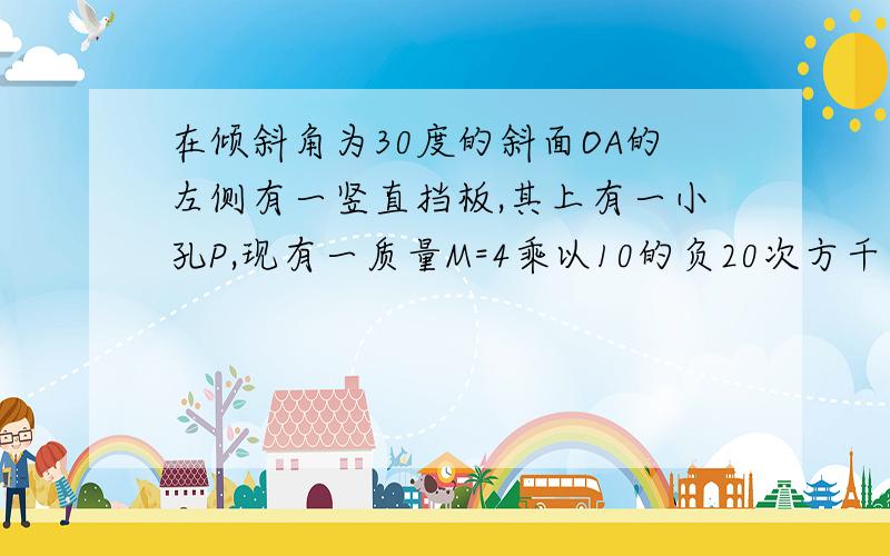 在倾斜角为30度的斜面OA的左侧有一竖直挡板,其上有一小孔P,现有一质量M=4乘以10的负20次方千克,带电量Q=正2乘