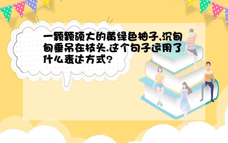 一颗颗硕大的黄绿色柚子,沉甸甸垂吊在枝头.这个句子运用了什么表达方式?