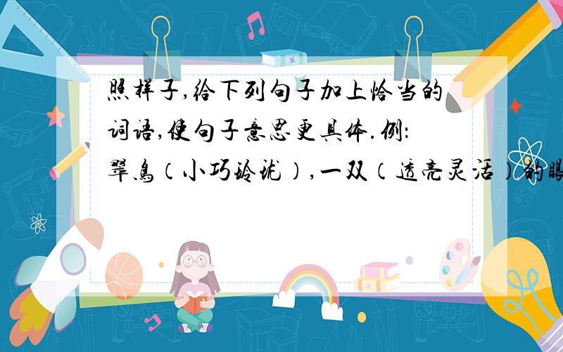 照样子,给下列句子加上恰当的词语,使句子意思更具体.例：翠鸟（小巧玲珑）,一双（透亮灵活）的眼睛