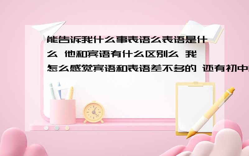 能告诉我什么事表语么表语是什么 他和宾语有什么区别么 我怎么感觉宾语和表语差不多的 还有初中的定语从句中什么时候该用关系