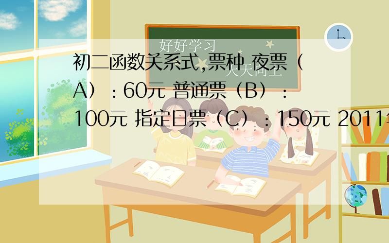 初二函数关系式,票种 夜票（A）：60元 普通票（B）：100元 指定日票（C）：150元 2011年4月28日,（中间