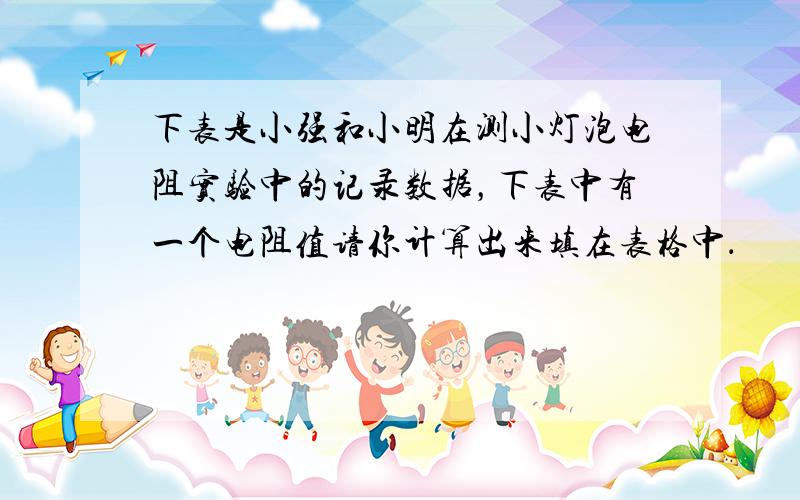 下表是小强和小明在测小灯泡电阻实验中的记录数据，下表中有一个电阻值请你计算出来填在表格中．