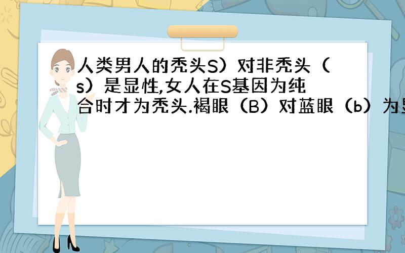 人类男人的秃头S）对非秃头（s）是显性,女人在S基因为纯合时才为秃头.褐眼（B）对蓝眼（b）为显