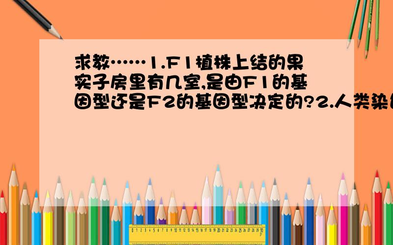 求教……1.F1植株上结的果实子房里有几室,是由F1的基因型还是F2的基因型决定的?2.人类染色体上XY的同源区段上基因