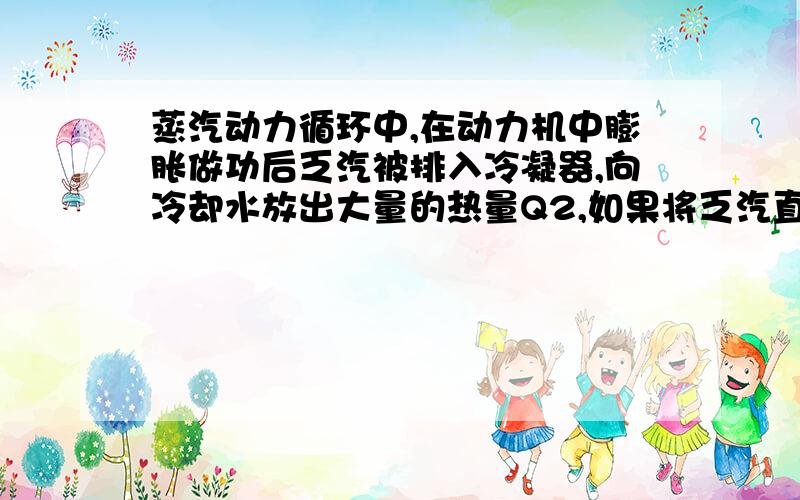 蒸汽动力循环中,在动力机中膨胀做功后乏汽被排入冷凝器,向冷却水放出大量的热量Q2,如果将乏汽直接送入锅炉中使其再吸热变为