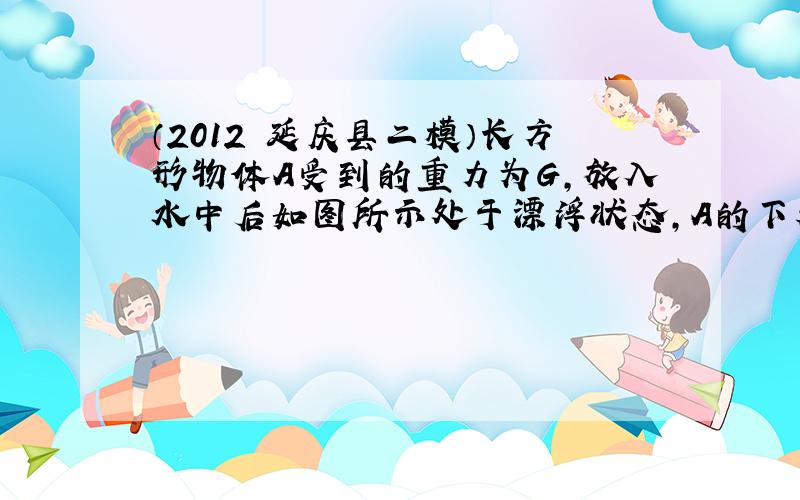 （2012•延庆县二模）长方形物体A受到的重力为G，放入水中后如图所示处于漂浮状态，A的下表面距容器底的高度为h，露出水