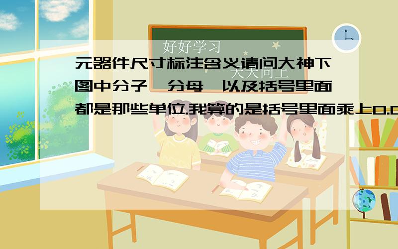 元器件尺寸标注含义请问大神下图中分子,分母,以及括号里面都是那些单位.我算的是括号里面乘上0.04等于括号外面的,感觉不