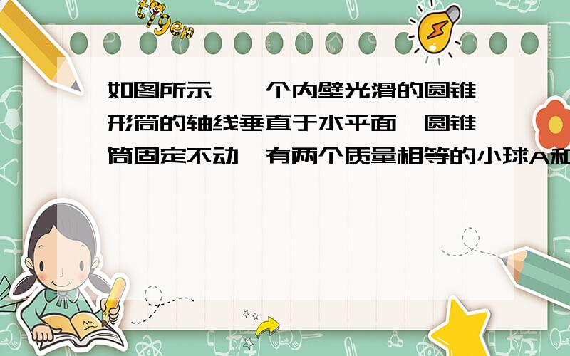 如图所示,一个内壁光滑的圆锥形筒的轴线垂直于水平面,圆锥筒固定不动,有两个质量相等的小球A和B紧贴