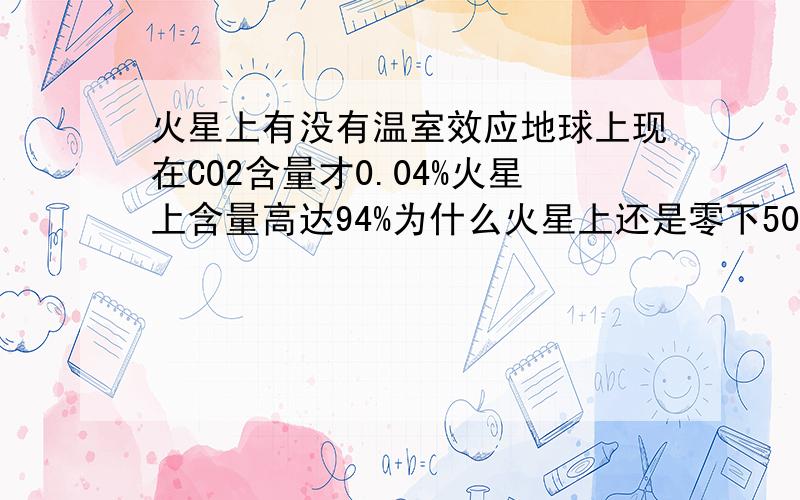 火星上有没有温室效应地球上现在CO2含量才0.04%火星上含量高达94%为什么火星上还是零下50度的低温