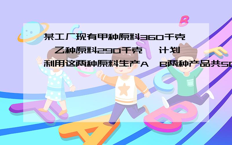 某工厂现有甲种原料360千克,乙种原料290千克 ,计划利用这两种原料生产A、B两种产品共50件,已知生产一件A种产品用