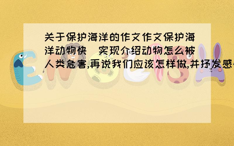 关于保护海洋的作文作文保护海洋动物快（实现介绍动物怎么被人类危害,再说我们应该怎样做,并抒发感情,后面的部分要长）