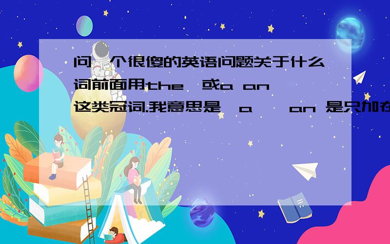 问一个很傻的英语问题关于什么词前面用the,或a an 这类冠词.我意思是,a 、 an 是只加在名词前吗?还是其他什么