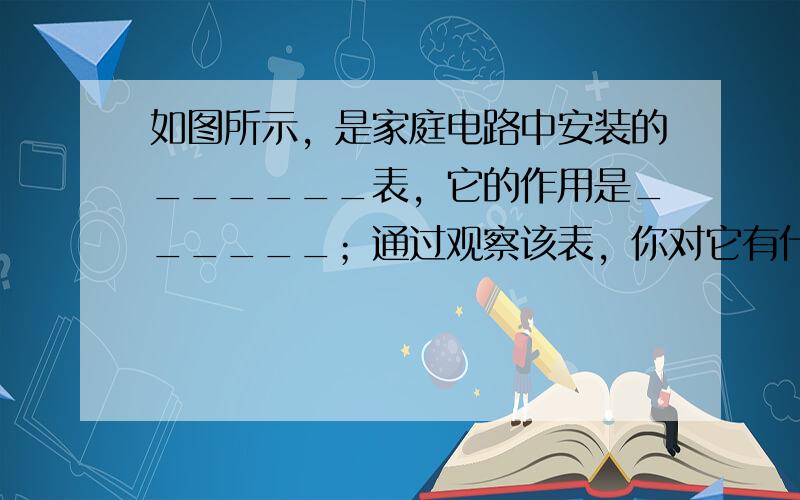 如图所示，是家庭电路中安装的______表，它的作用是______；通过观察该表，你对它有什么认识？（至少说出两点认识）