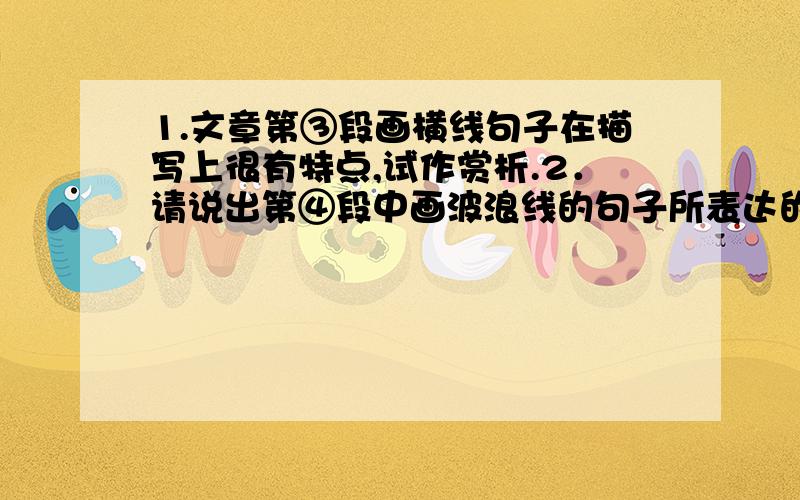 1.文章第③段画横线句子在描写上很有特点,试作赏析.2．请说出第④段中画波浪线的句子所表达的母亲复杂的内心情感.3.文章