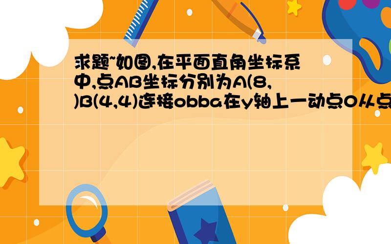 求题~如图,在平面直角坐标系中,点AB坐标分别为A(8,)B(4,4)连接obba在y轴上一动点0从点(0,4)的位置以