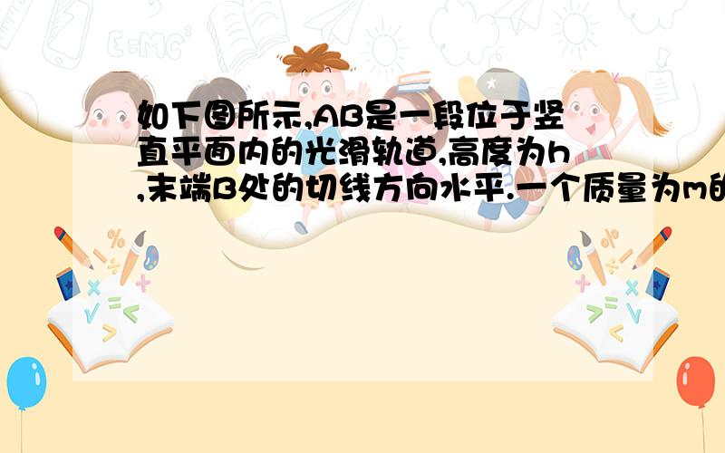 如下图所示,AB是一段位于竖直平面内的光滑轨道,高度为h,末端B处的切线方向水平.一个质量为m的小物体P从轨道顶端A处由