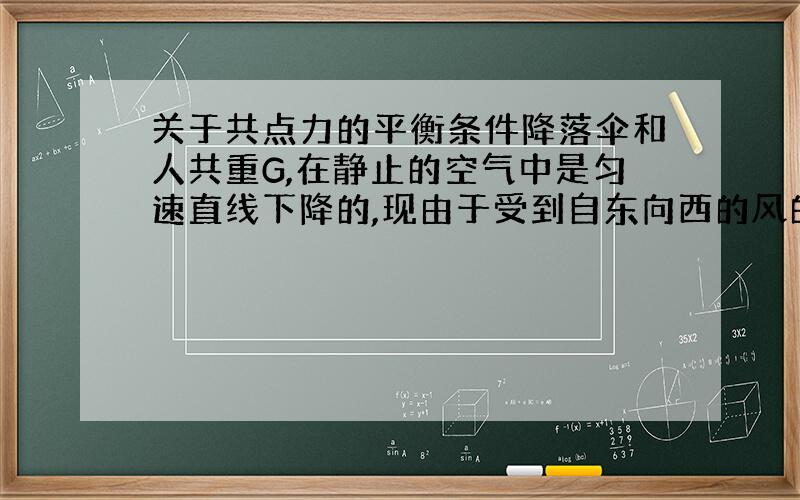 关于共点力的平衡条件降落伞和人共重G,在静止的空气中是匀速直线下降的,现由于受到自东向西的风的影响,降落伞最终与水平方向