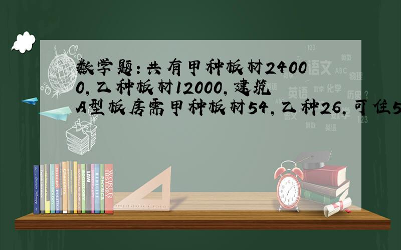 数学题：共有甲种板材24000,乙种板材12000,建筑A型板房需甲种板材54,乙种26,可住5人,建筑B型板房需甲