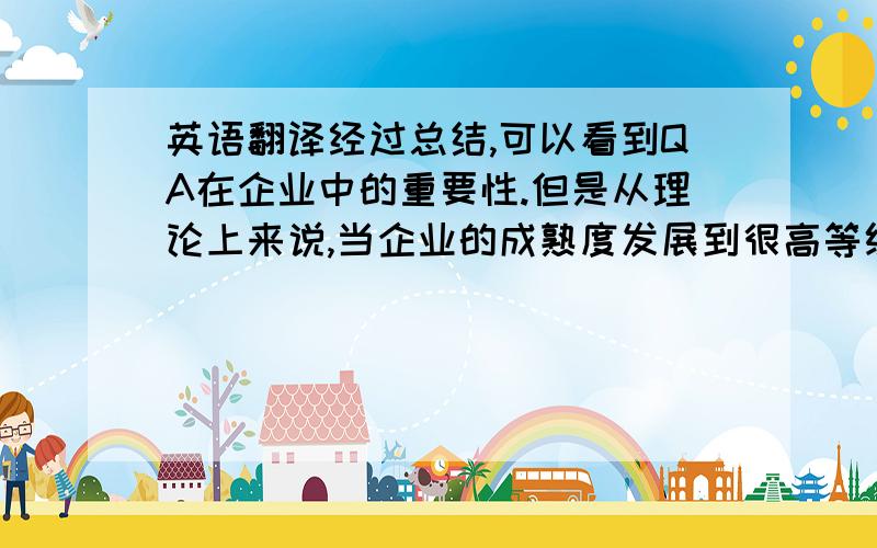 英语翻译经过总结,可以看到QA在企业中的重要性.但是从理论上来说,当企业的成熟度发展到很高等级,人人都具有很强的质量意识